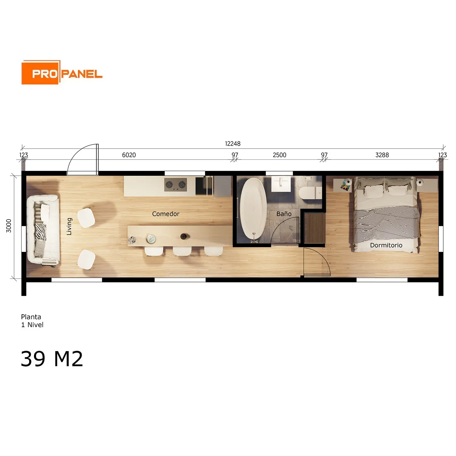 Planta de casa de 39m²