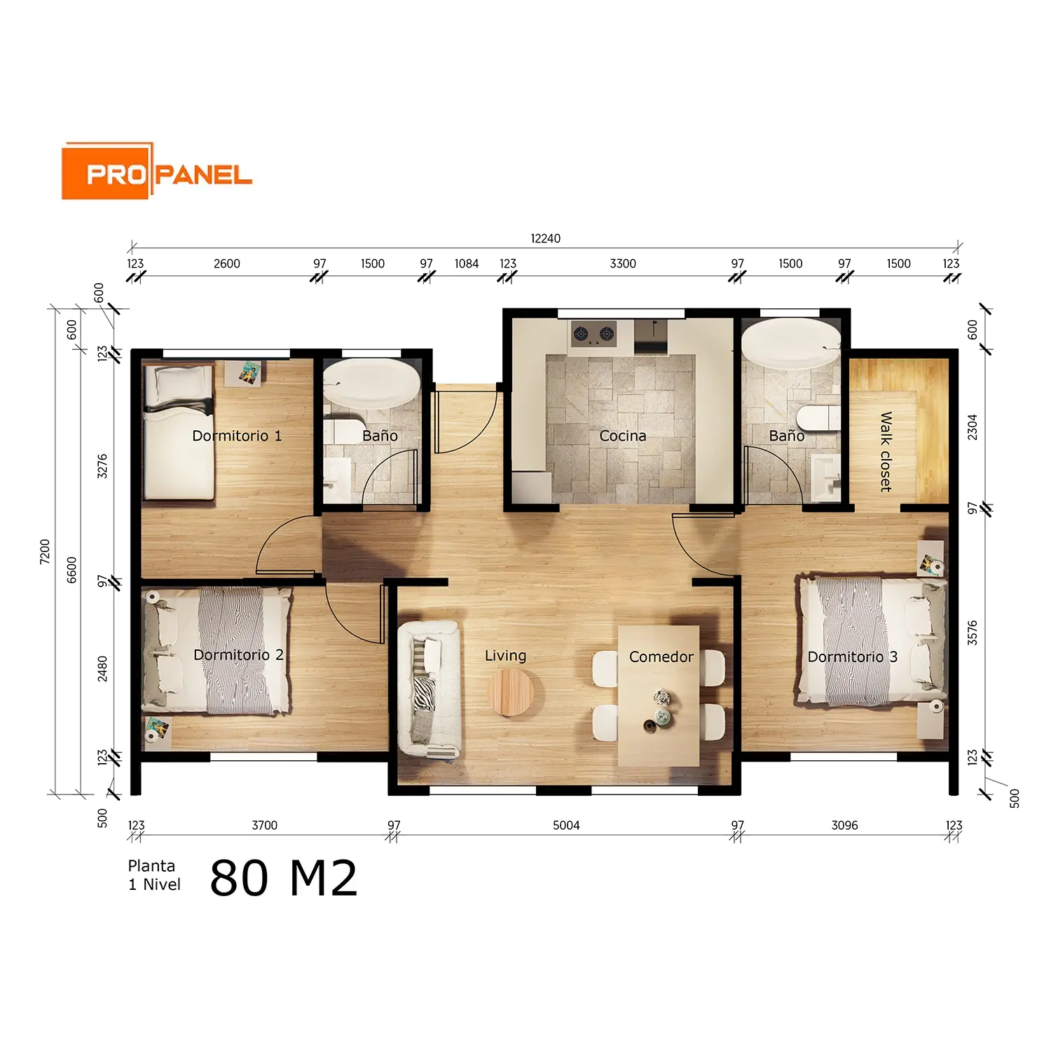 Planta de casa de 80m²